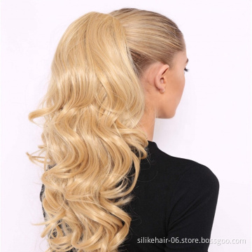 Wholesale Long Kinky Straight  hair piece claw clip extension 80g drawstring Clip in Hair Extensions Synthetic Ponytails hair